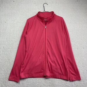 Reebok Play Dry Jacket Womens Large Pink Zip Up Long Sleeve Pockets Athletic